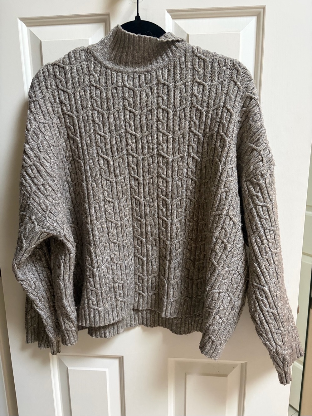 Cyrus Taupe Cable Knit Mock Neck Sweater